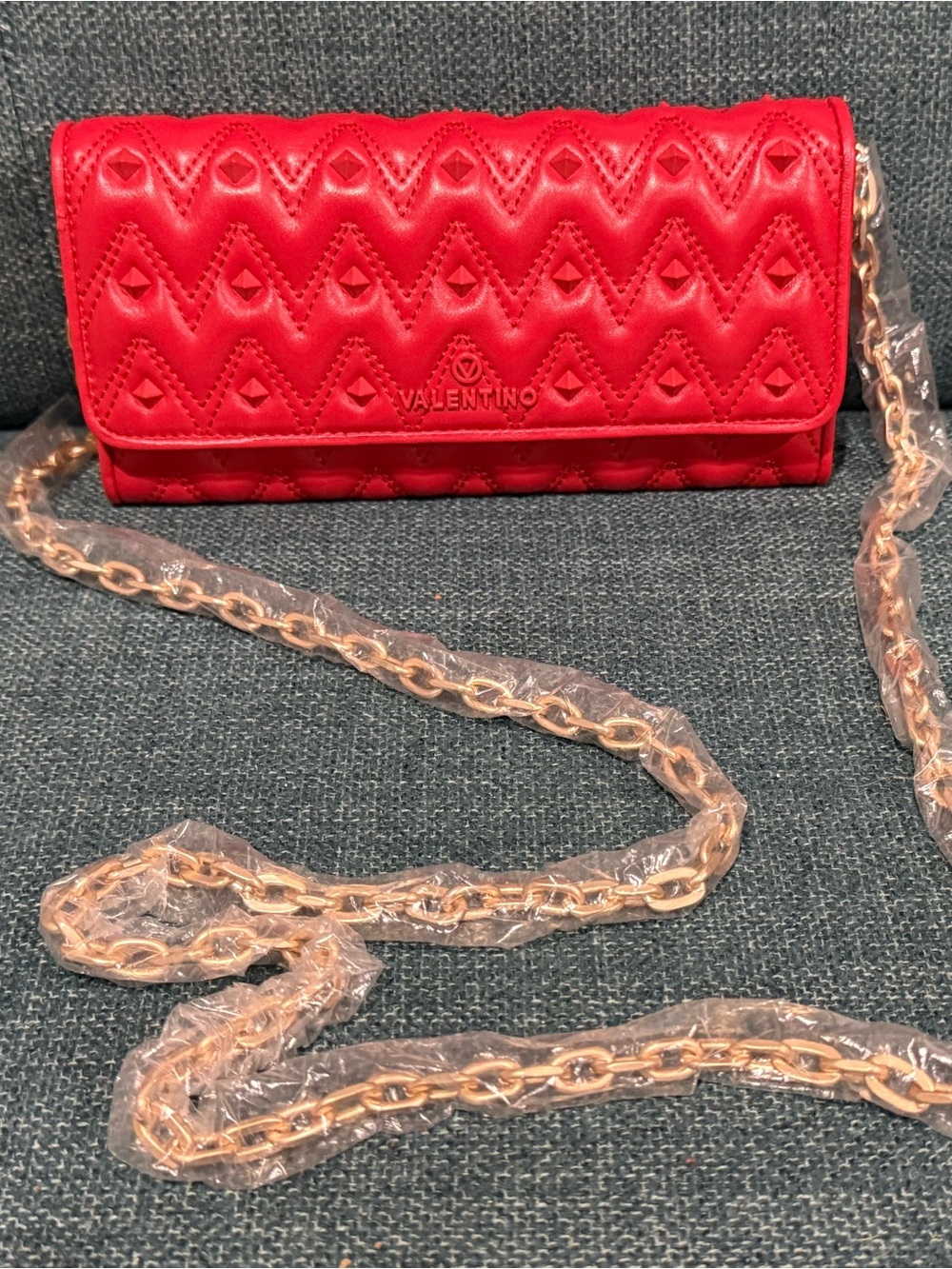 Valentino Red Quilted Chain Wallet Crossbody